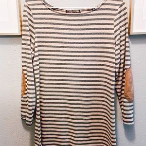 Striped Quarter Length Sleeve Blouse